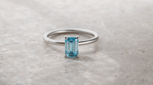 Increasingly popular blue colored diamond ring for engagement 
