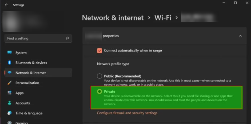 Change the network of windows 11