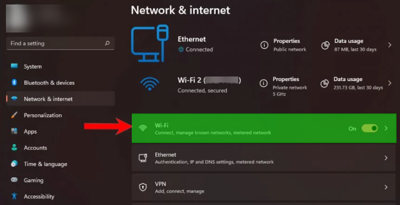 Change the network of windows 11
