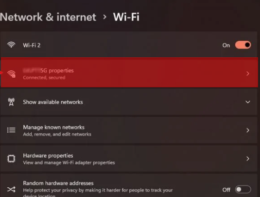 Change the network of windows 11