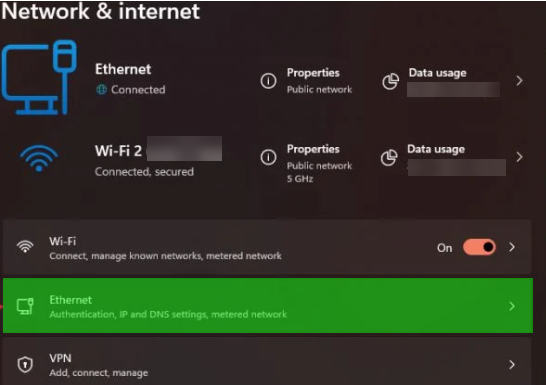 Change the network of windows 11